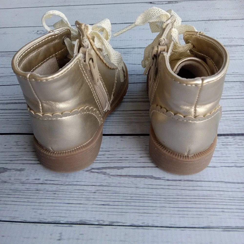 GAP Baby Gold Lace Up Ankle Boots Toddler Shoes Holiday Christmas‎ Photos Sz.5